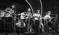 American group Eagles perform live on stage at the 'Pop Gala' TV show, Voorburg, Netherlands, 10th March 1973. Left to right: Randy Meisner, Don Felder, Glenn Frey and Bernie Leadon. (Photo Gijsbert Hanekroot/Redferns)